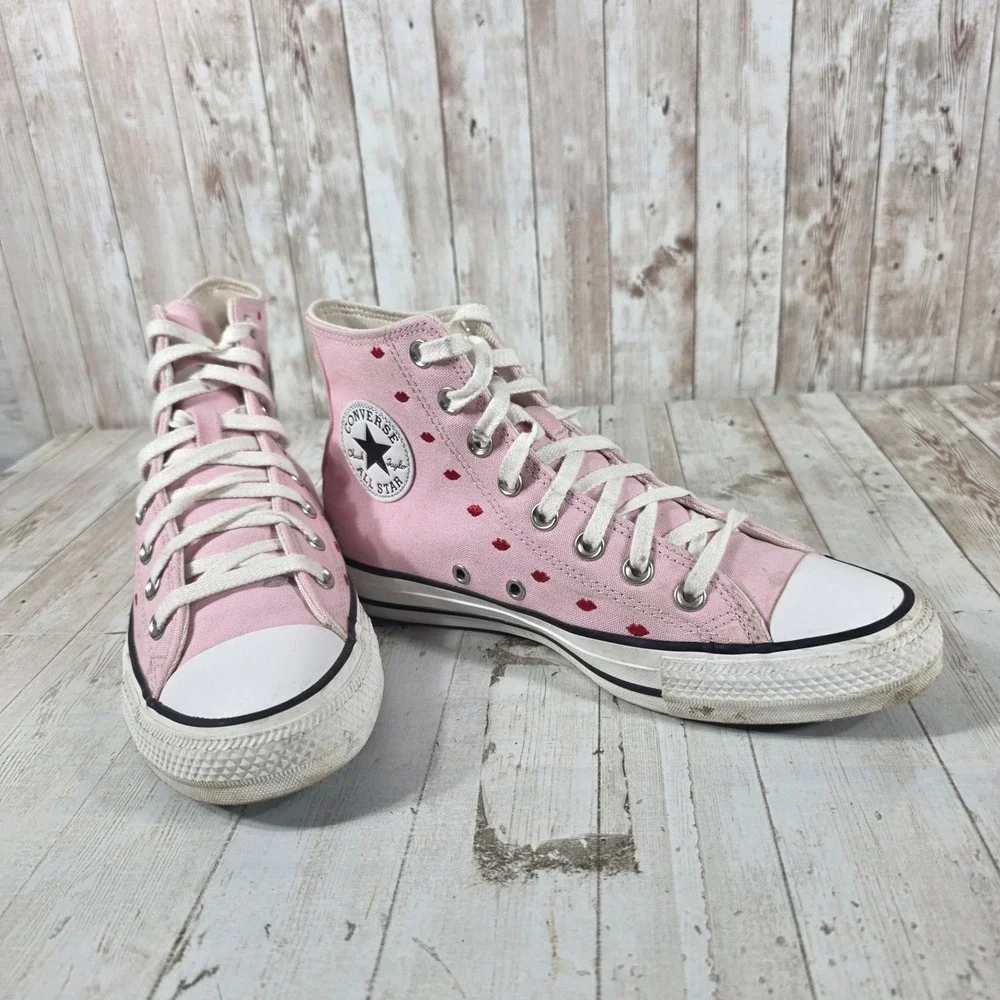 Converse Chuck Taylor All Star Hi Pink Red Lips Embroidered Sneakers A01603F 9W‎ - Picture 8 of 8